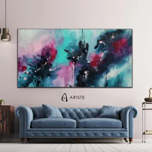 Blue, teal & pink abstract oversized wall art made to order in a custom size
