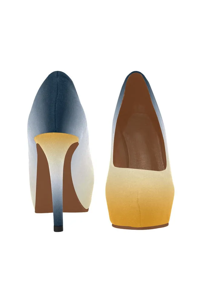 Blue White & Gold Women's High Heels
