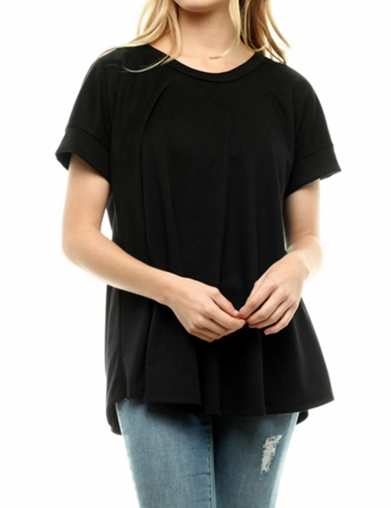 Boat Neck Short Sleeve Flowy Top T-shirts