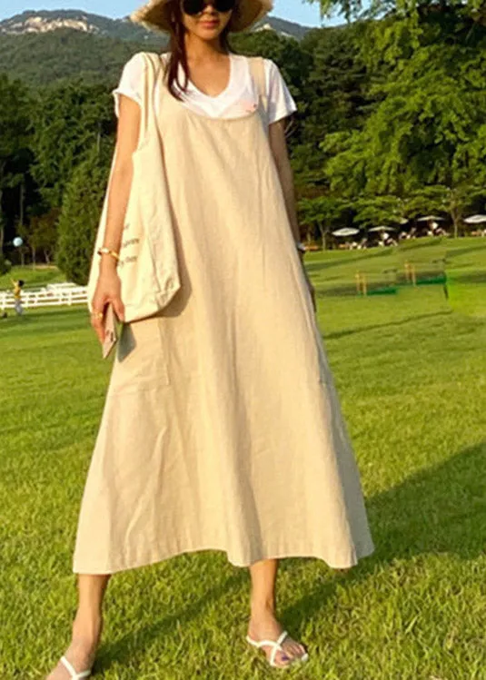 Bohemian Apricot U Neck Slim Maxi Dress Summer LY2084