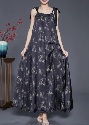 Bohemian Black Print Wrinkled Silk Strap Dresses Summer LY8711