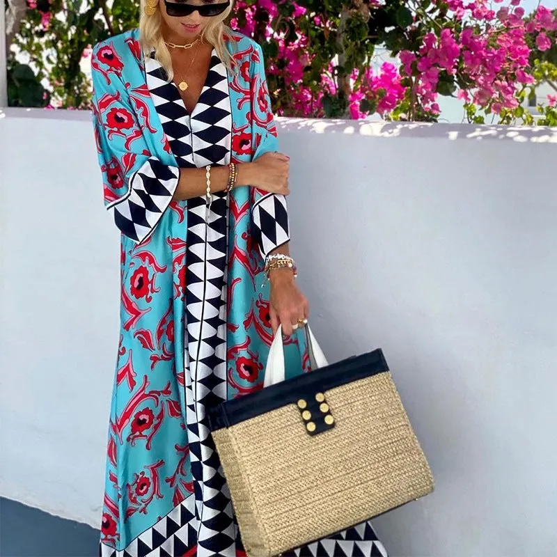 Bohemian Summer Vacation Print Maxi Dress