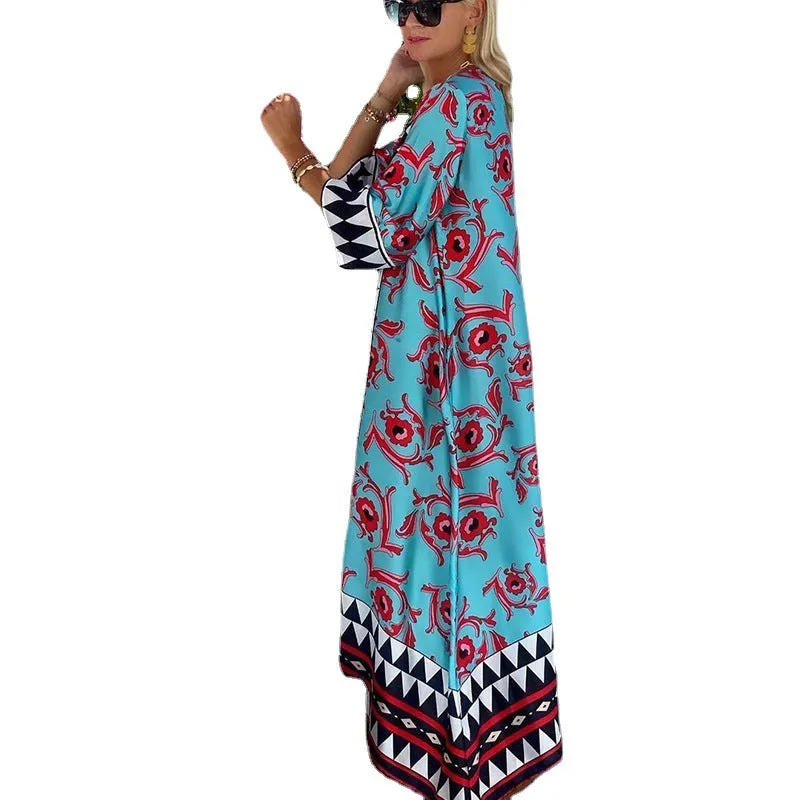 Bohemian Summer Vacation Print Maxi Dress