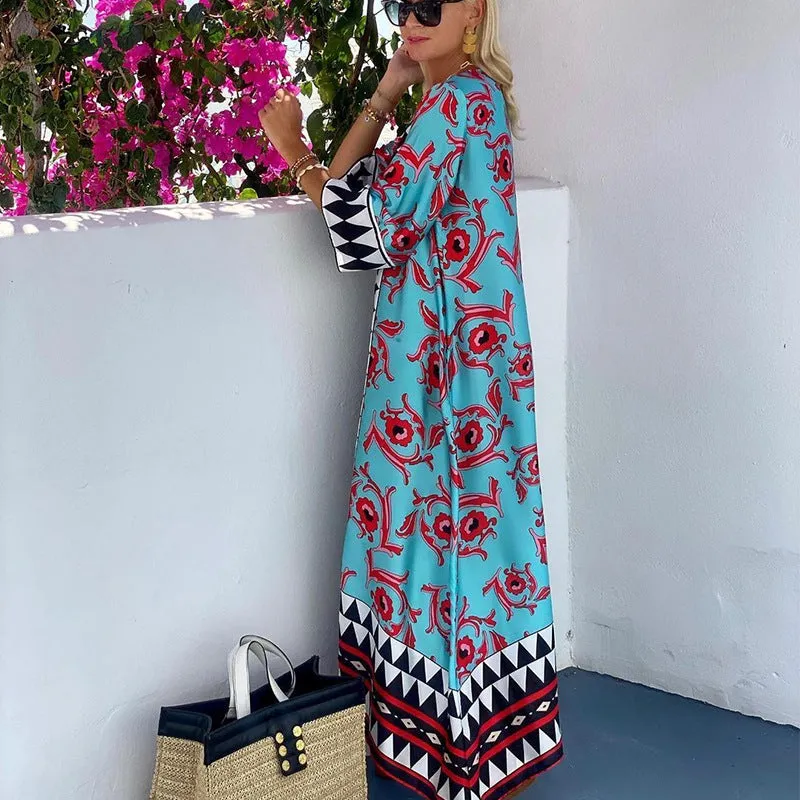 Bohemian Summer Vacation Print Maxi Dress