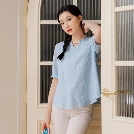 Boho Embroidered Leaves Cotton Blouse Top