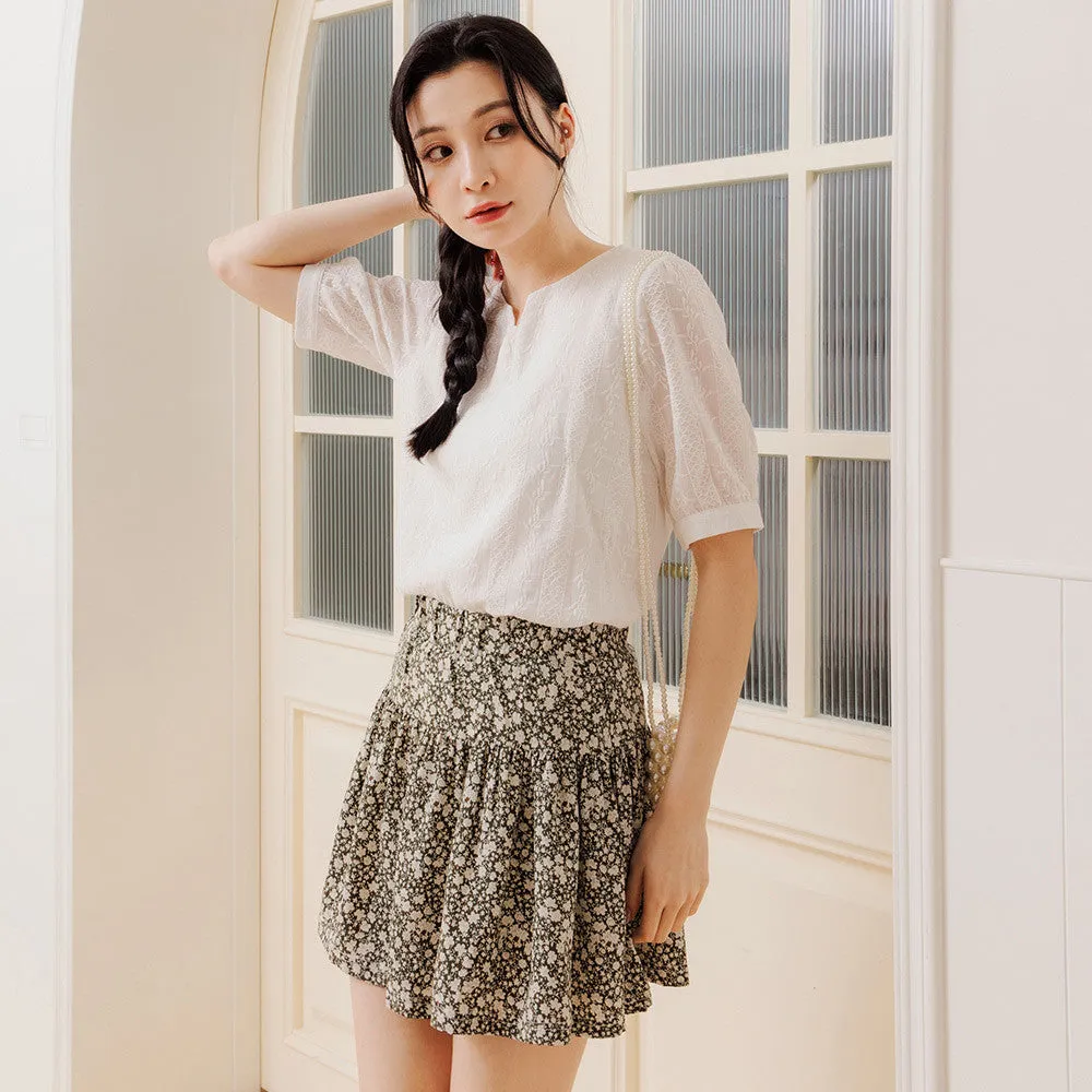 Boho Embroidered Leaves Cotton Blouse Top