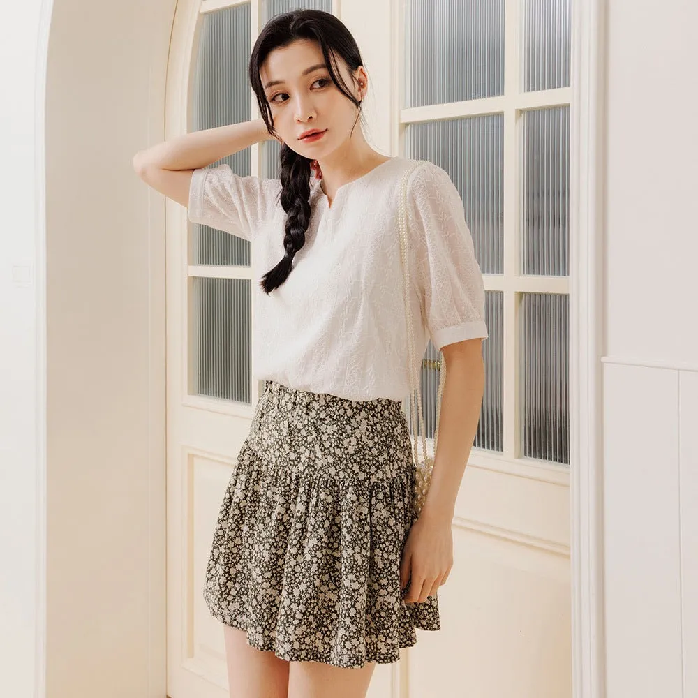 Boho Embroidered Leaves Cotton Blouse Top