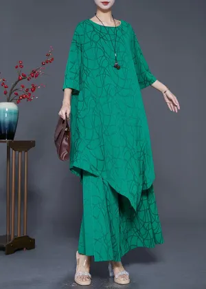 Boho Green Asymmetrical Design Silk Two Pieces Set Summer LY8712
