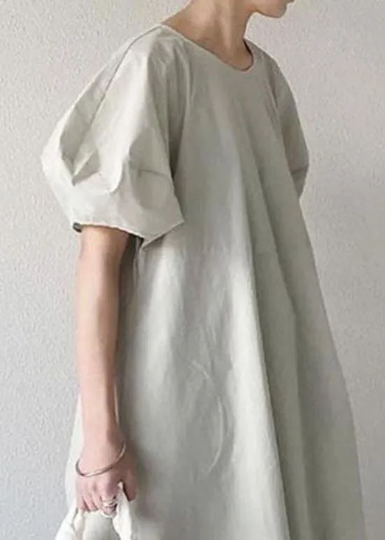 Boho Light Green O Neck Patchwork Cotton Ankle Dress Summer LY2175