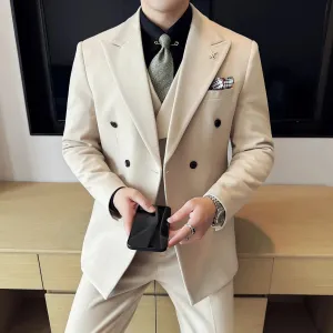 Bonsir (Jacket Vest Pant) Autumn Winter Thickened Woolen Suit New High Quality Slim Business Tuxedo Fashion Wedding Social Suits