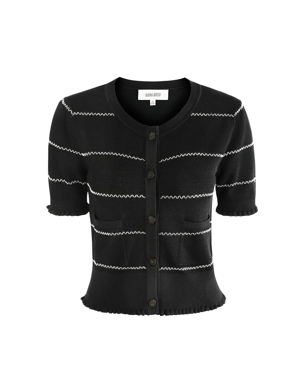 BORA AKSU Crew Neck Contrast Knit Cardigan