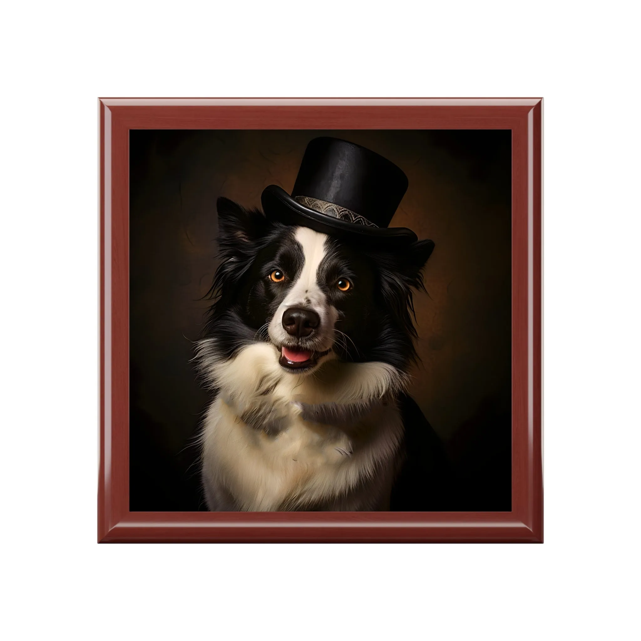 Border Collie with Top Hat Art Print Gift and Jewelry Box