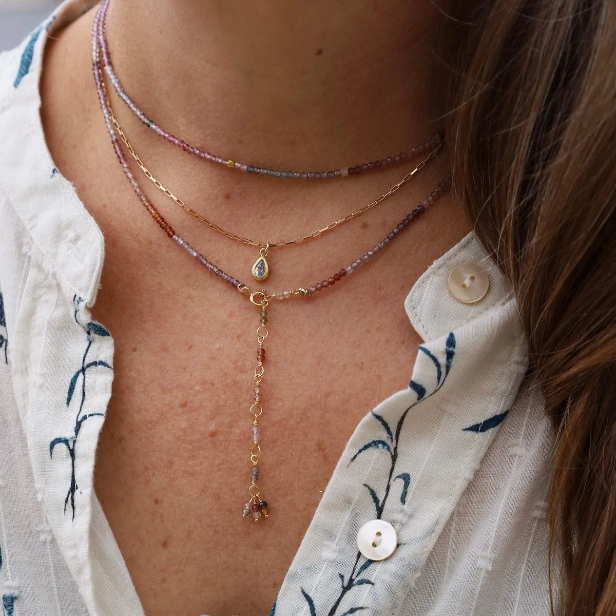 'Boulder' Pear Aquamarine Pendant on Elongated Box Chain