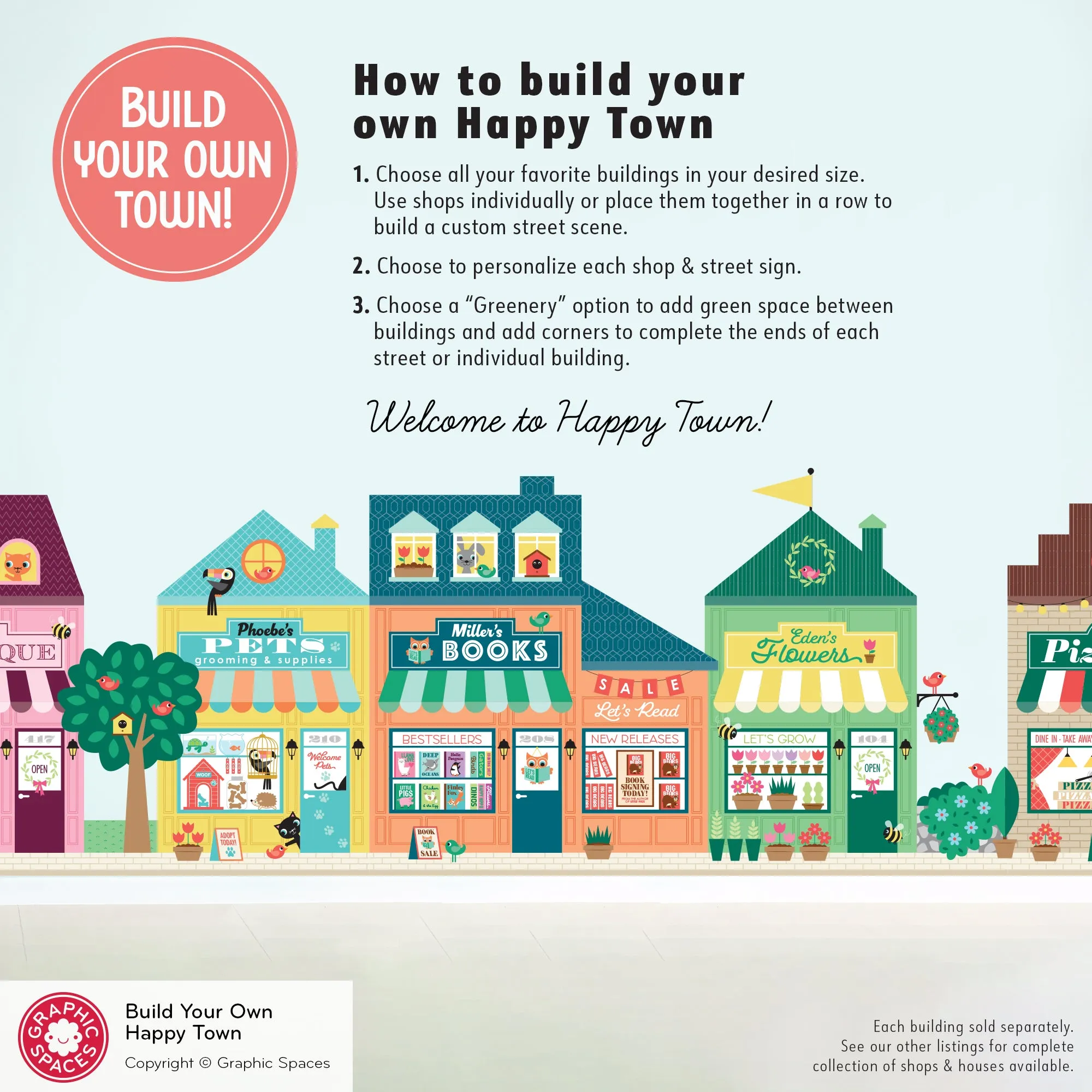 Boutique Fabric Wall Decal - Happy Town