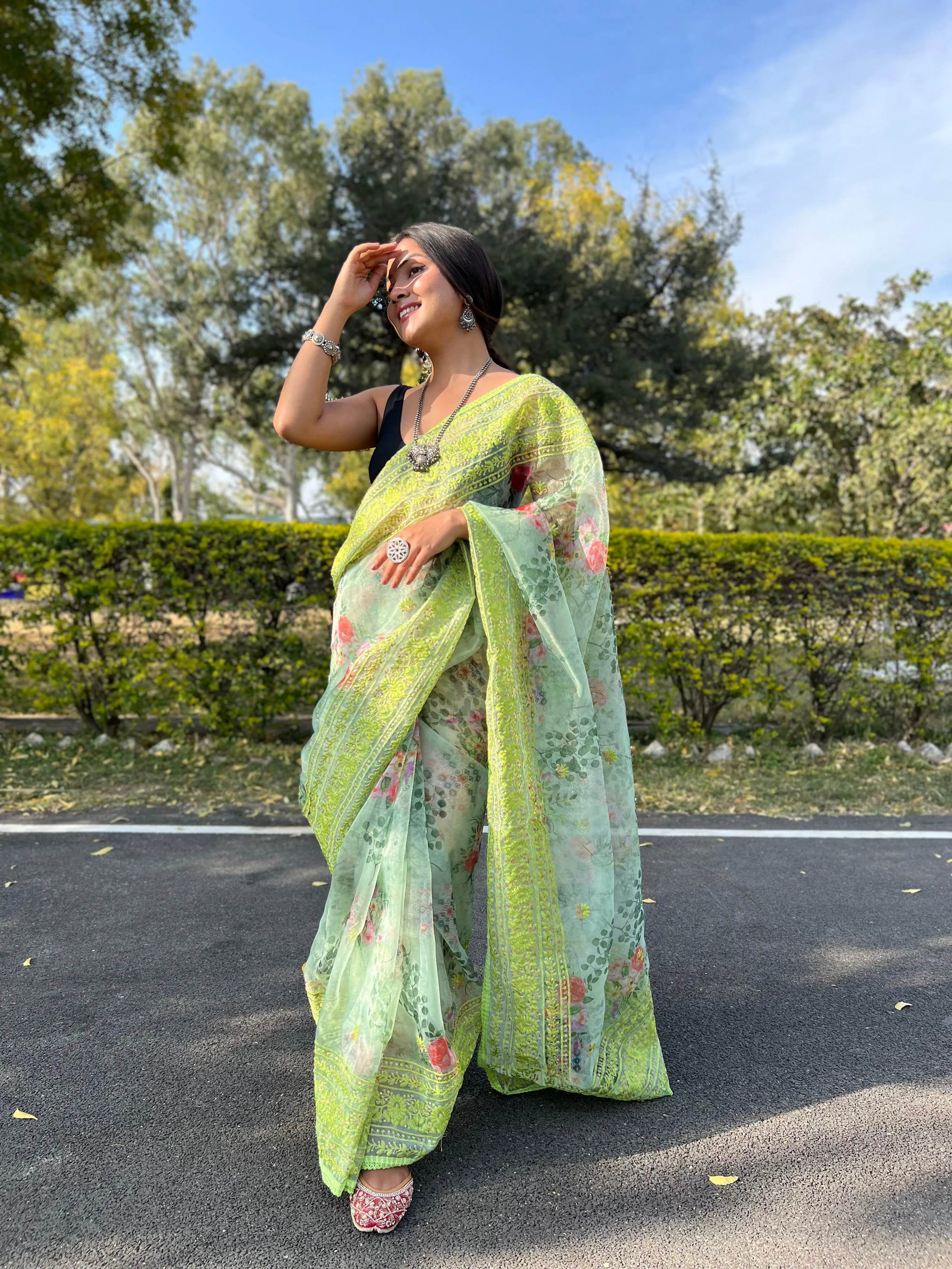 Boutique Style Saree In Green