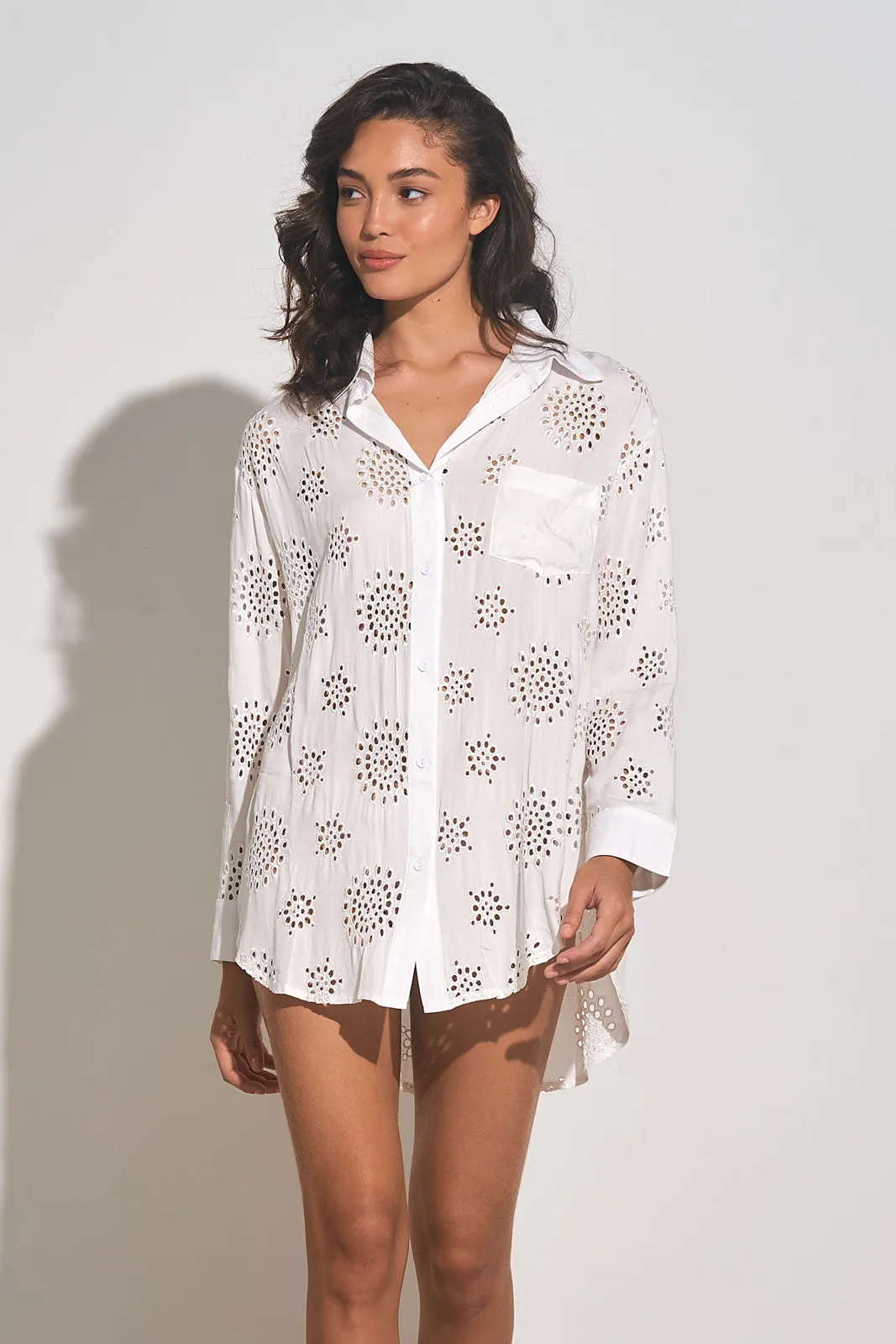 Boyfriend Button Up Coverup- White