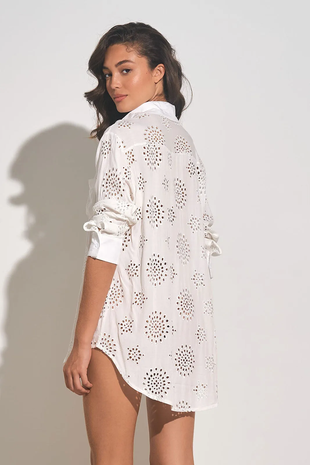 Boyfriend Button Up Coverup- White