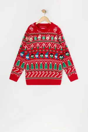 Boys Penguin Fairisle Jacquard Knit Christmas Sweater