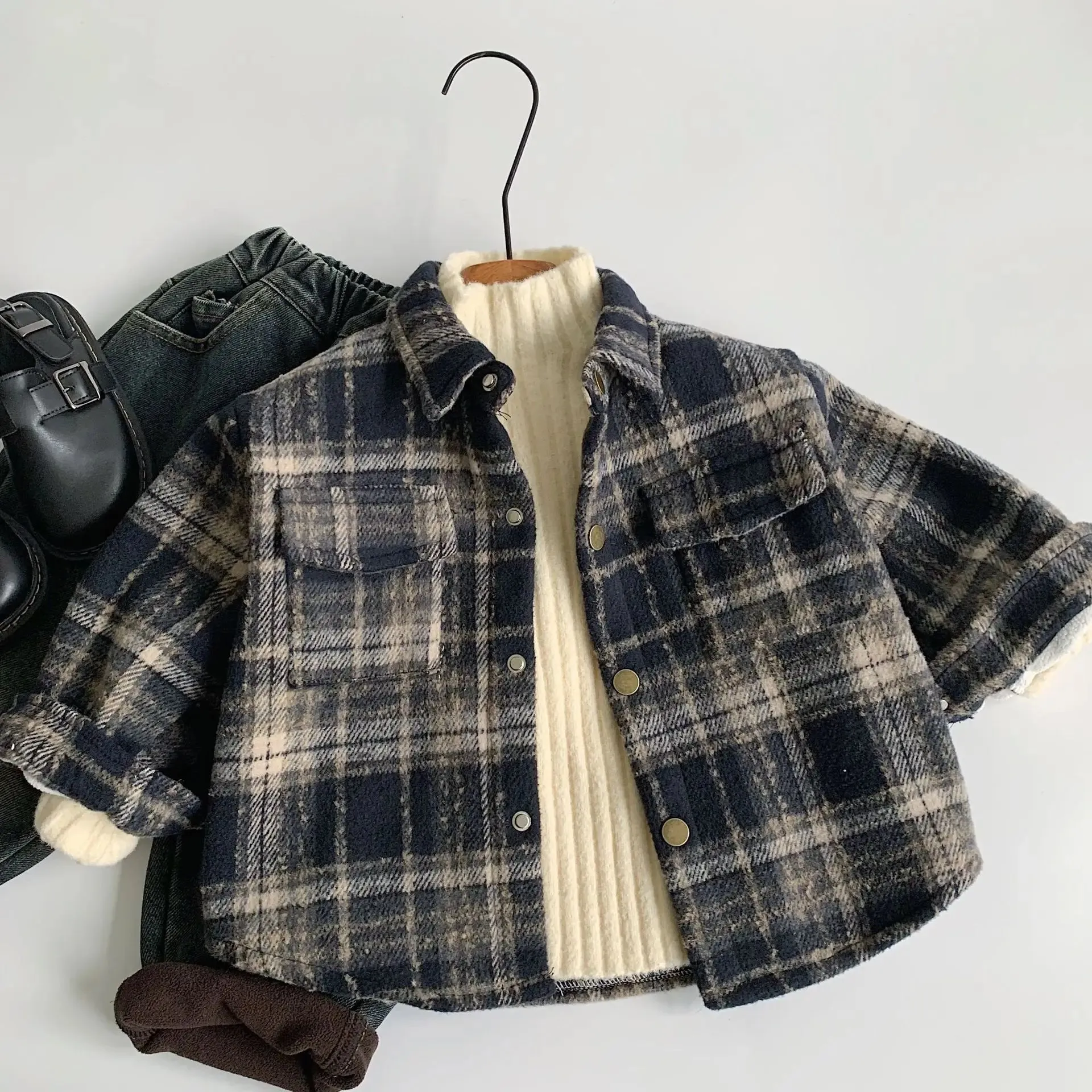 Boys Retro Plaid Fleece Shirt