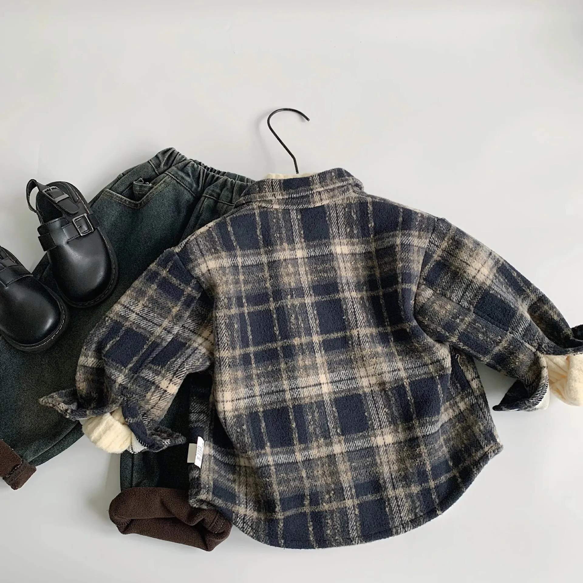 Boys Retro Plaid Fleece Shirt