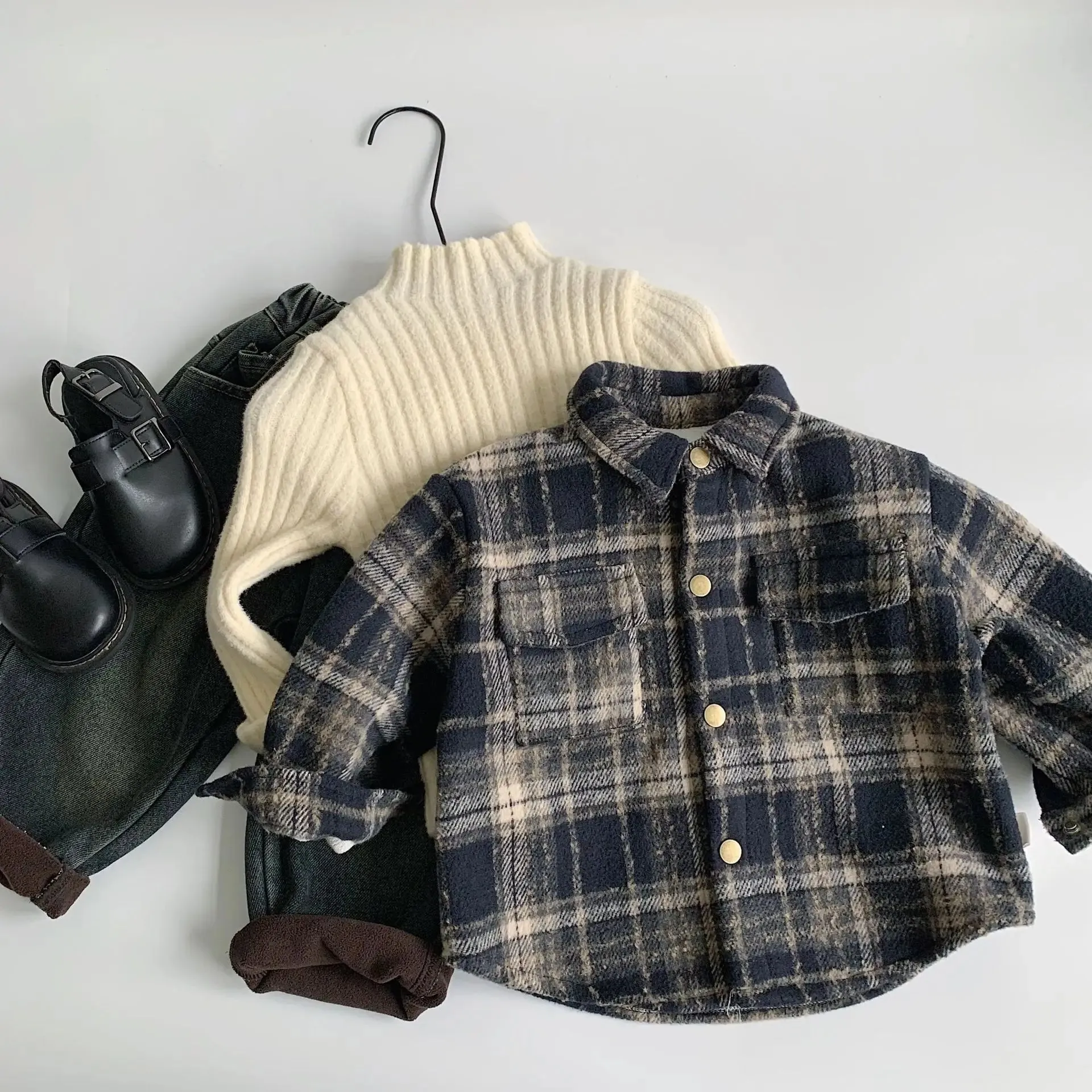 Boys Retro Plaid Fleece Shirt