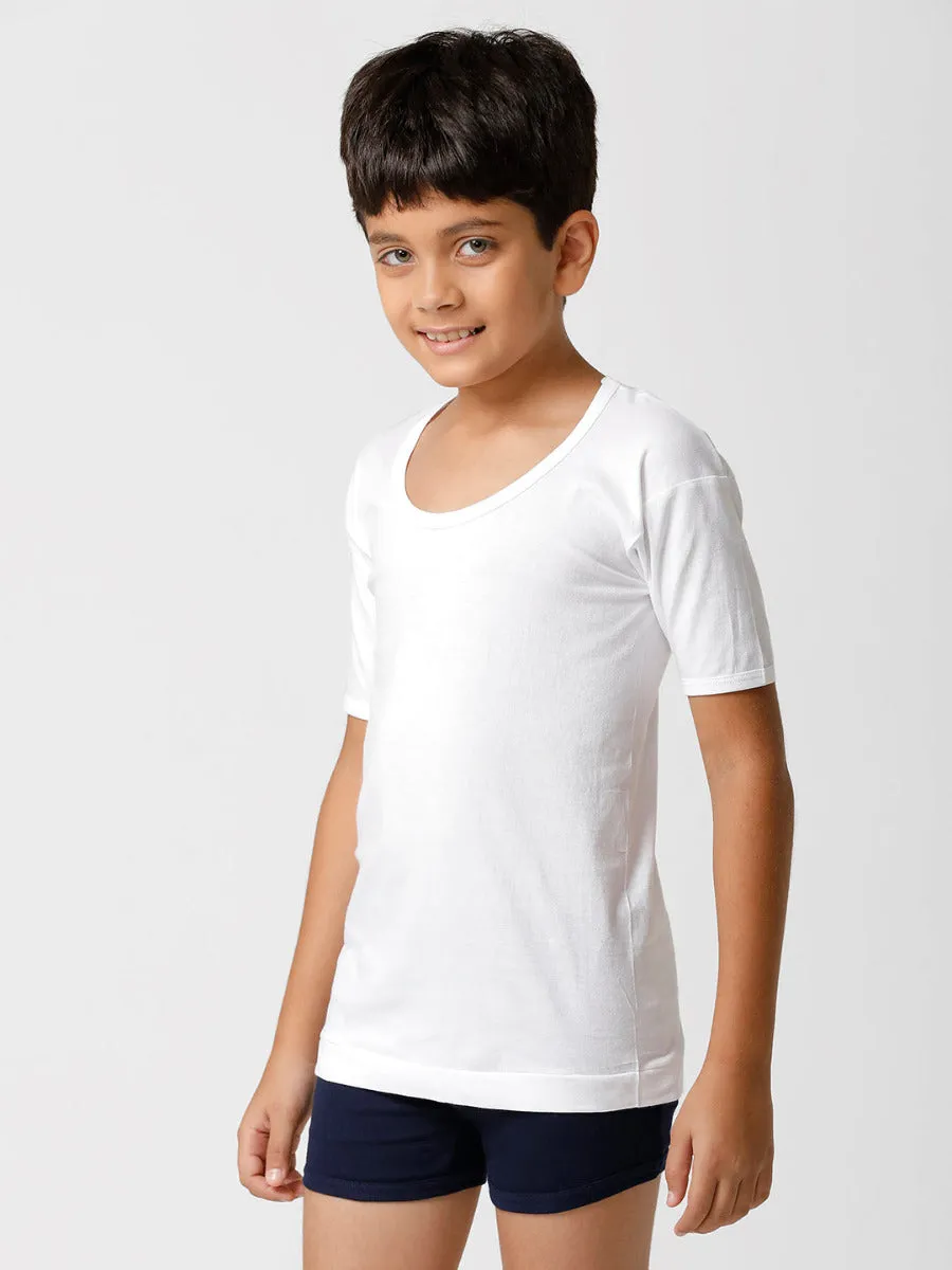 Boys Soft Fine Cotton White Banian RNS Sukra(4 PCs Pack)