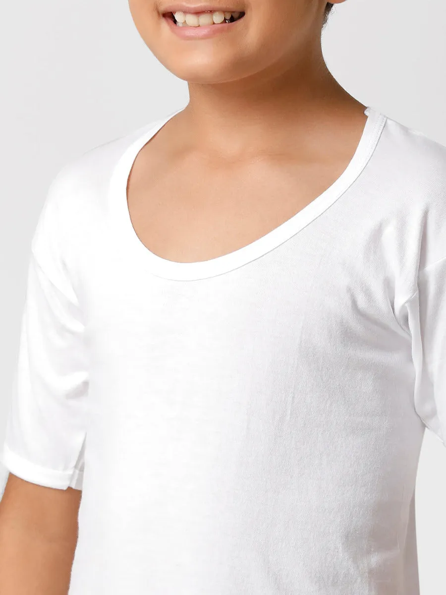 Boys Soft Fine Cotton White Banian RNS Sukra(4 PCs Pack)