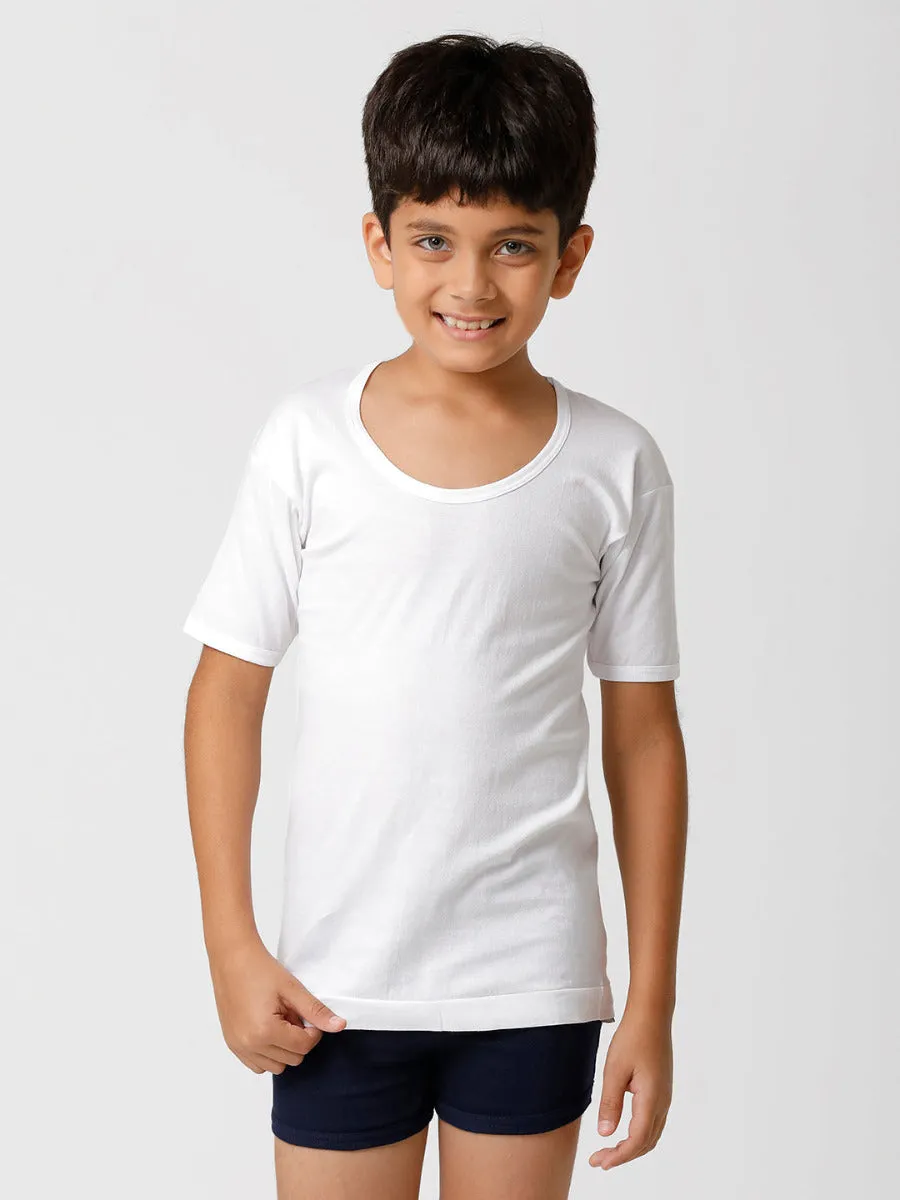 Boys Soft Fine Cotton White Banian RNS Sukra(4 PCs Pack)
