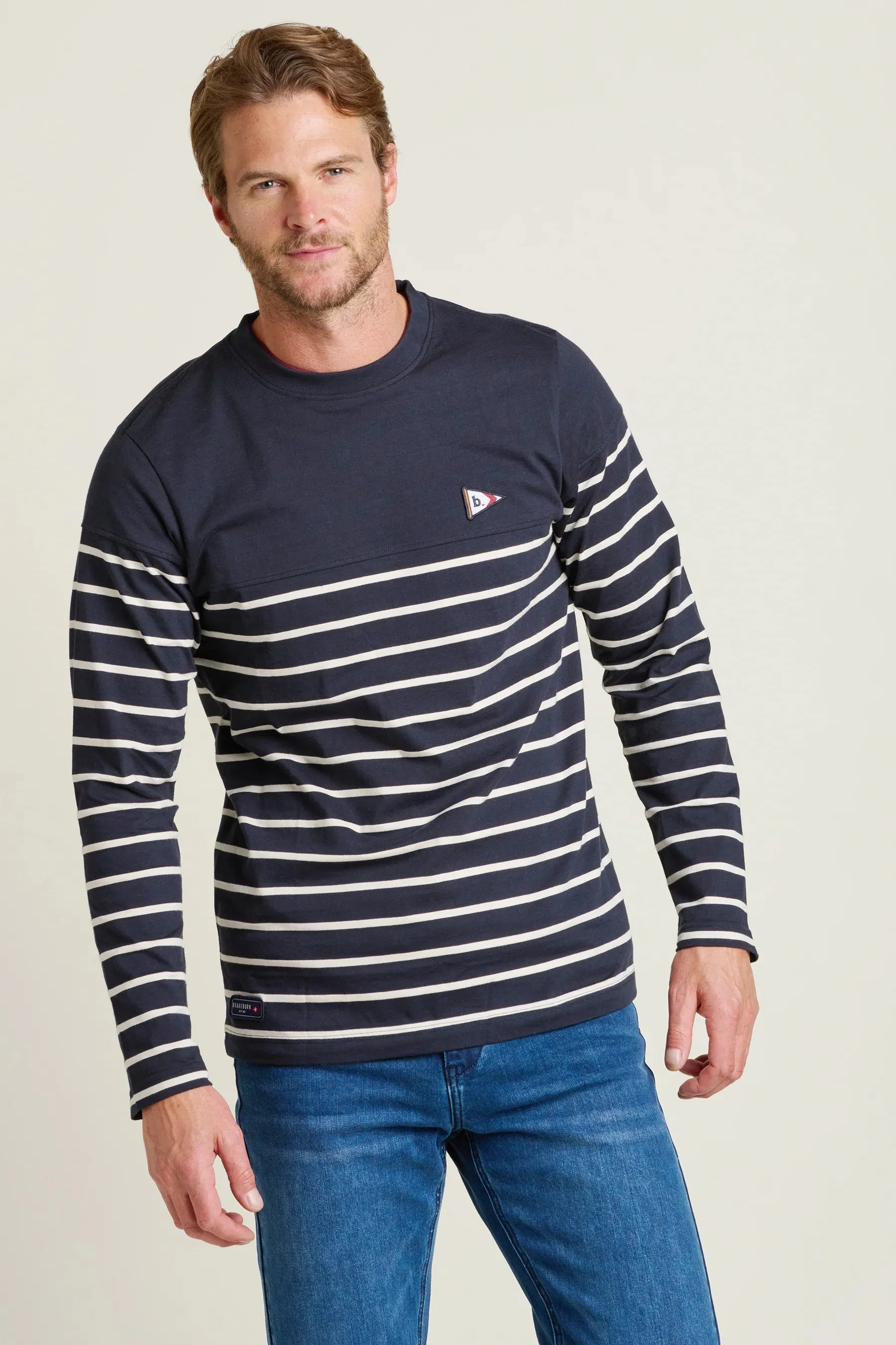 Brakeburn S Navy Long Sleeve Stripe T-Shirt