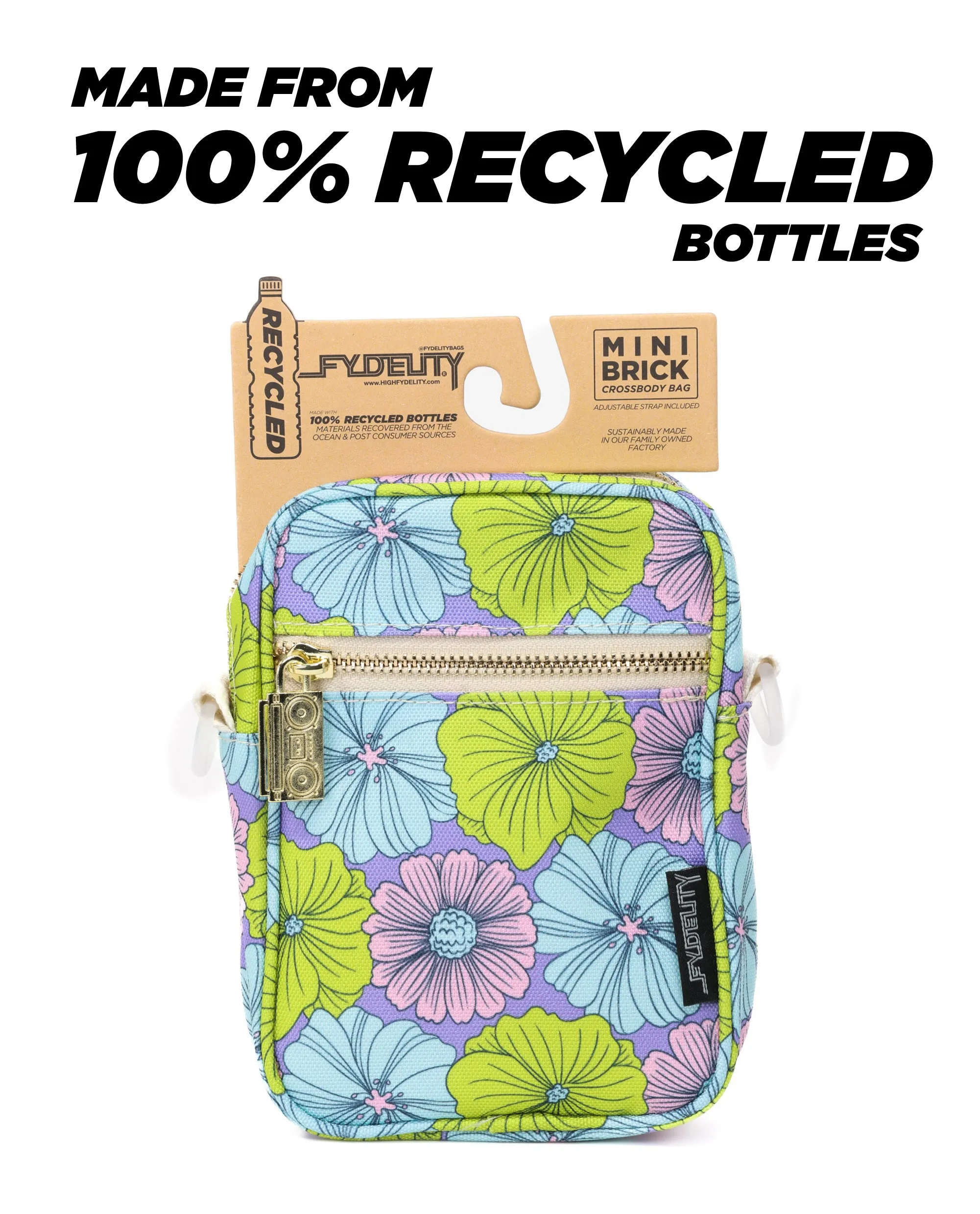 Brick Bag | Mini Crossbody | Recycled RPET | Floral Purple