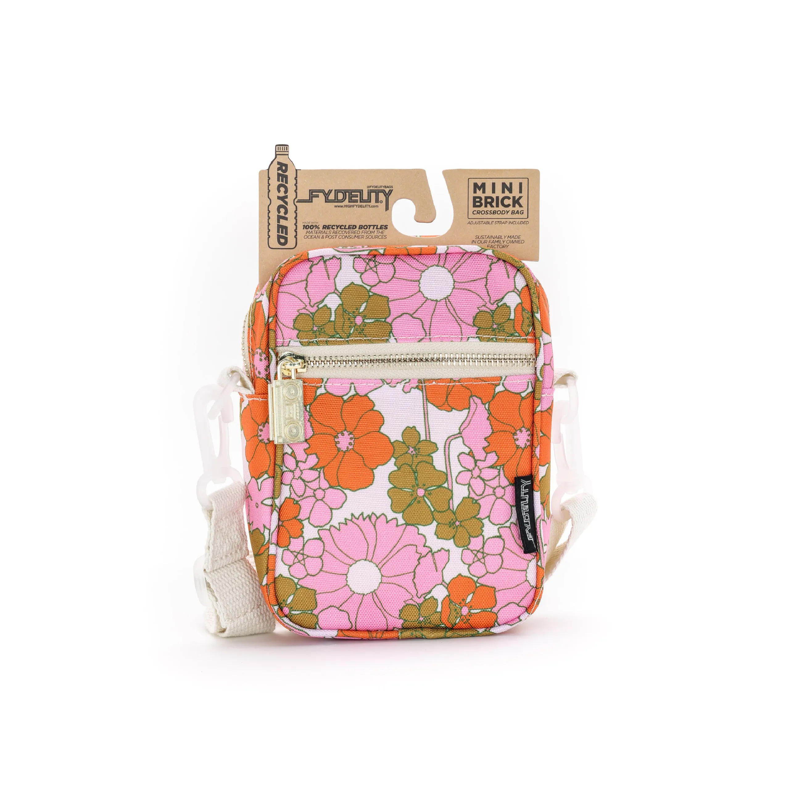 Brick Bag | Mini Crossbody | Recycled RPET | Floral Red Pink