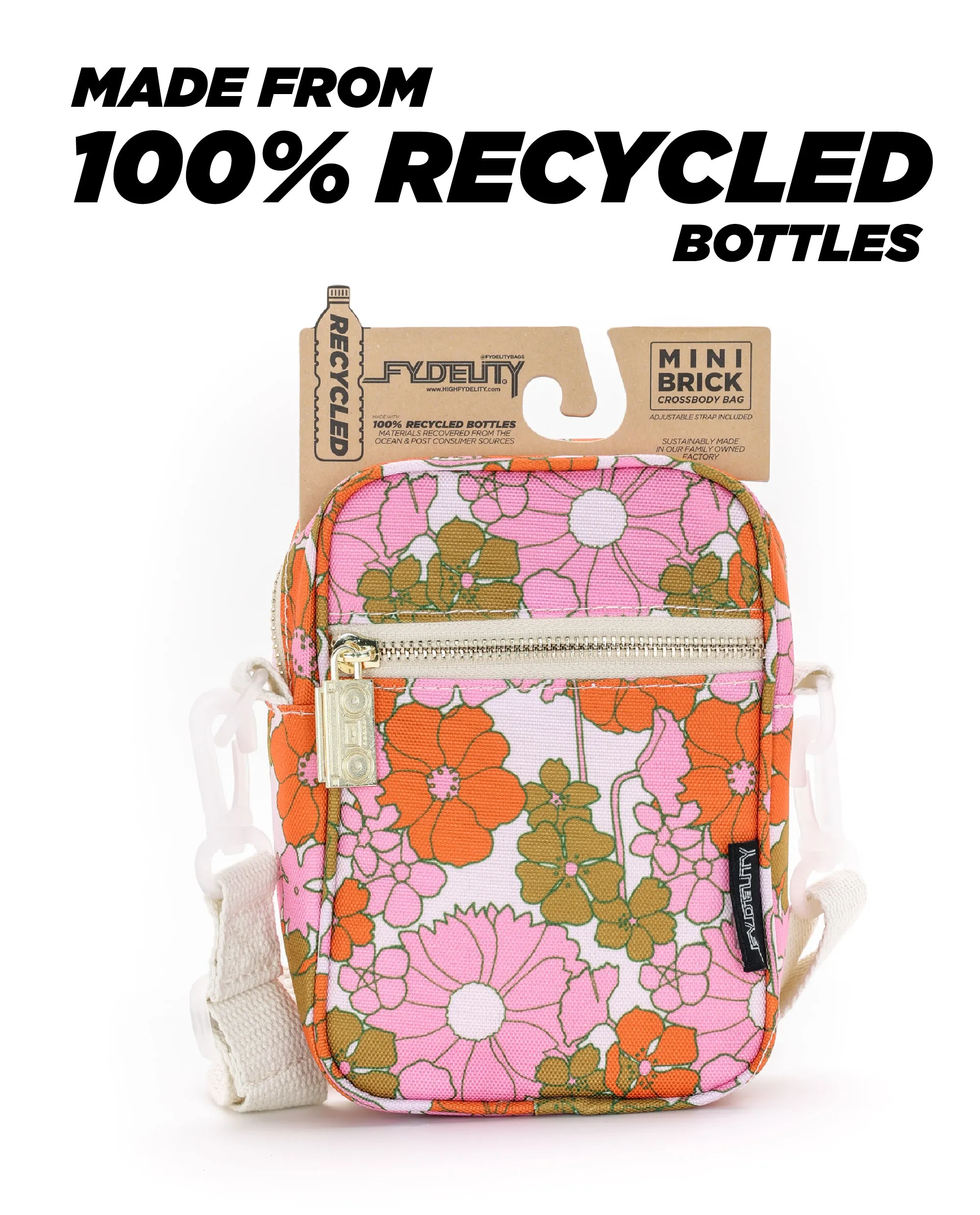 Brick Bag | Mini Crossbody | Recycled RPET | Floral Red Pink
