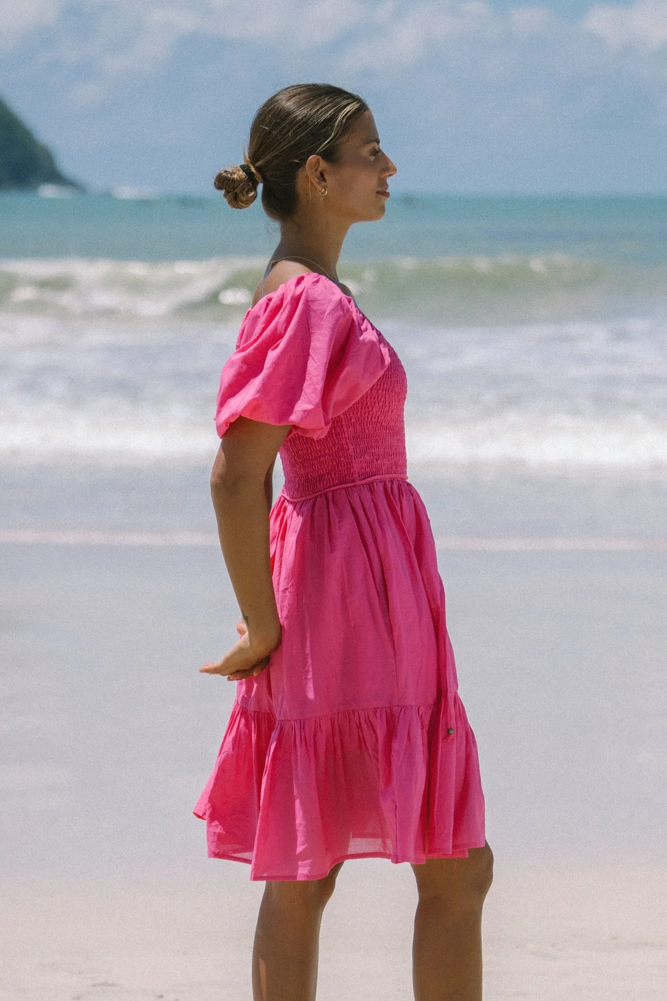 Brielle Hot Pink Puff Sleeve Mini Dress