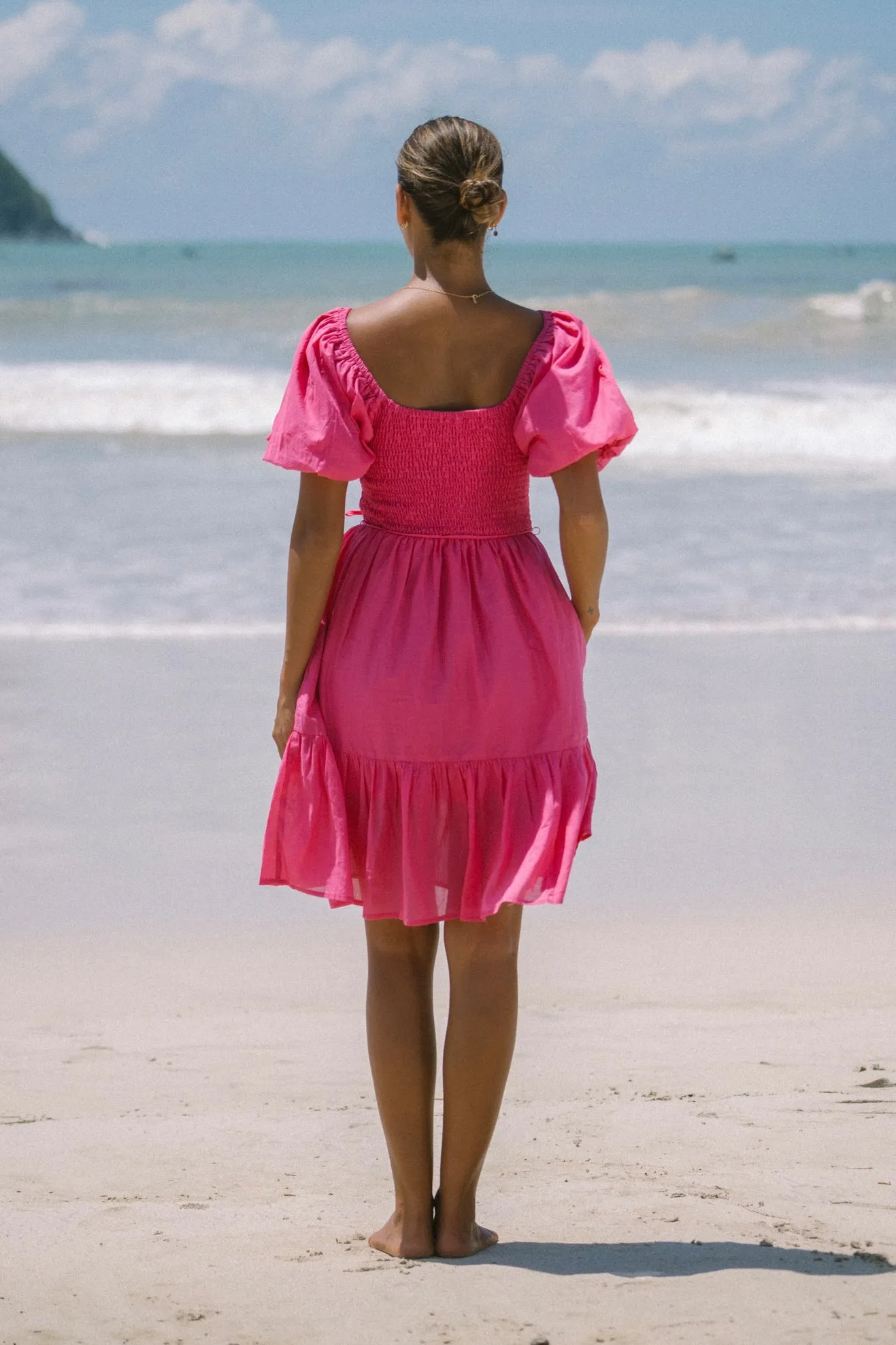 Brielle Hot Pink Puff Sleeve Mini Dress