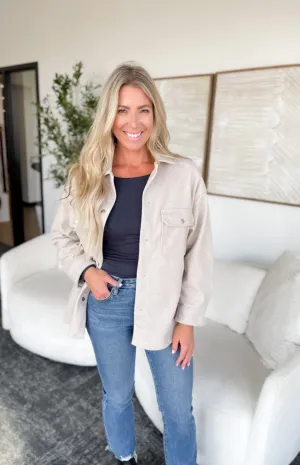 Brielle Snap Button Solid Oatmeal Shacket