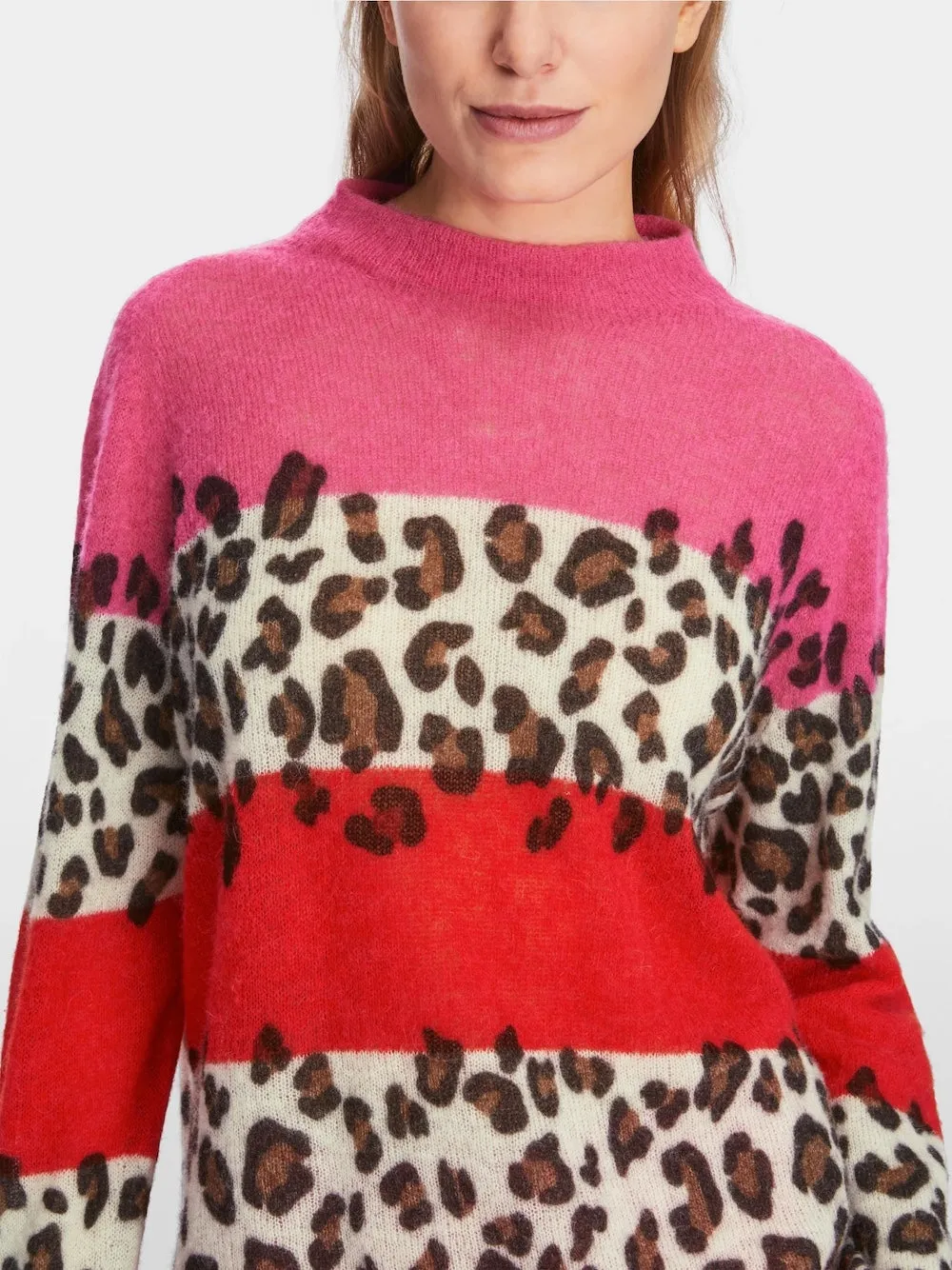 Bright Fire Red Alpaca Blend Leopard Sweater