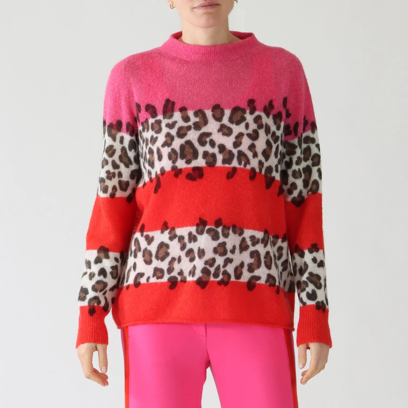 Bright Fire Red Alpaca Blend Leopard Sweater
