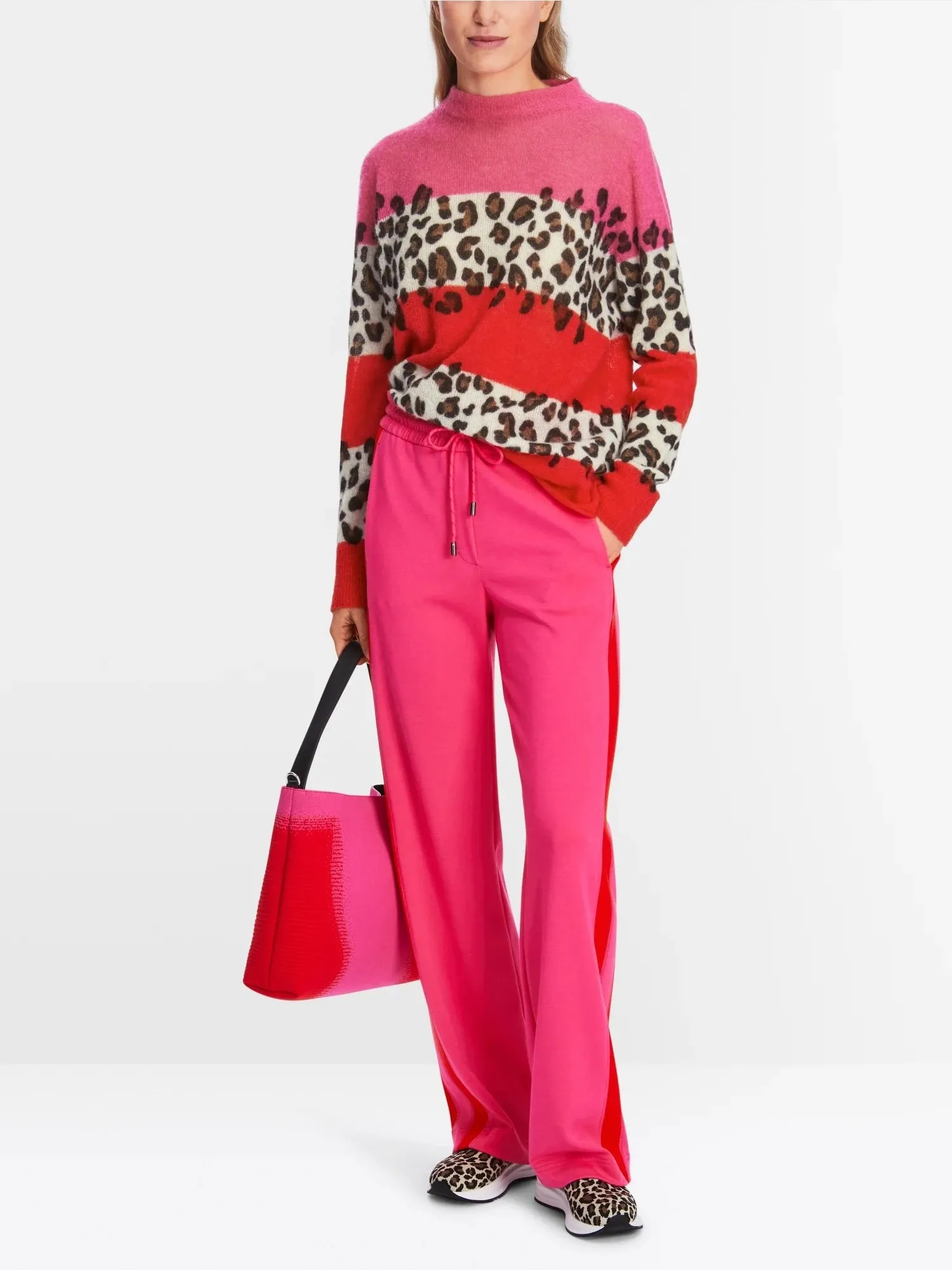 Bright Fire Red Alpaca Blend Leopard Sweater