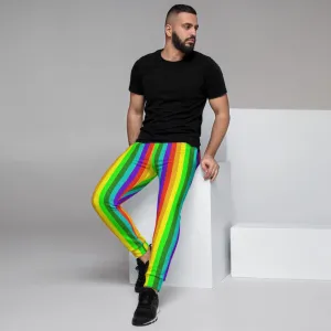 Bright Rainbow Men's Joggers, Striped Print Gay Pride Vertical Stripes Sweatpants-Made in EU