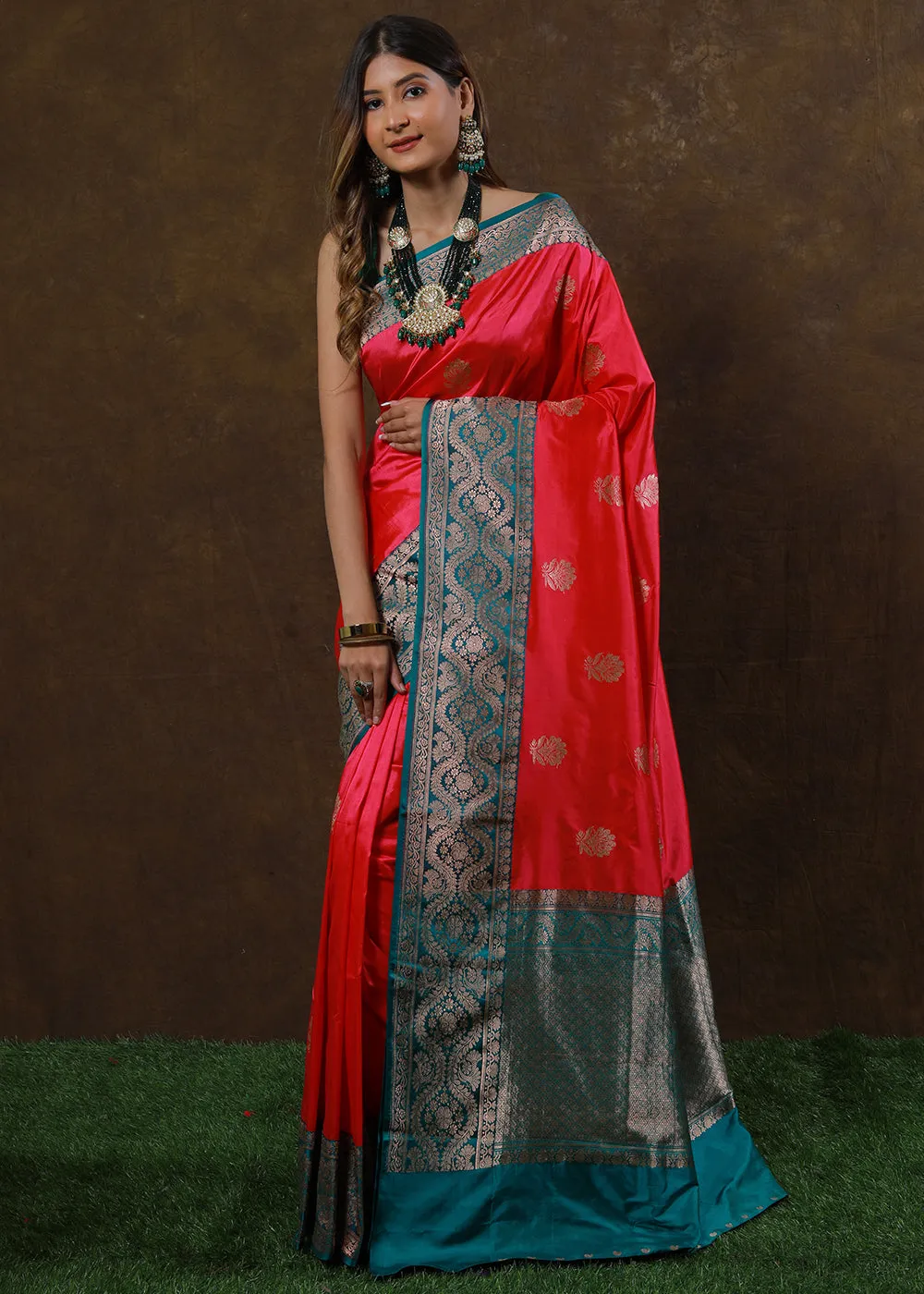 Brink Pink Hand Woven Pure Katan Silk Saree