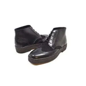 British Walkers Playboy Wingtips Custom Made Men's Two Tone Black Leather and Suede High Top Boots