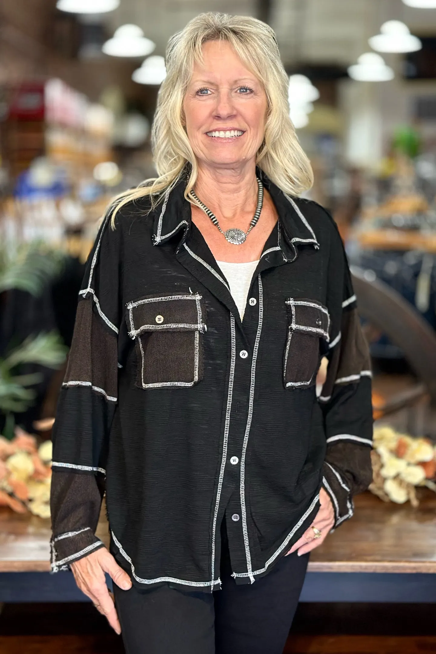 Brown and Black Oversized Button Down by POL
