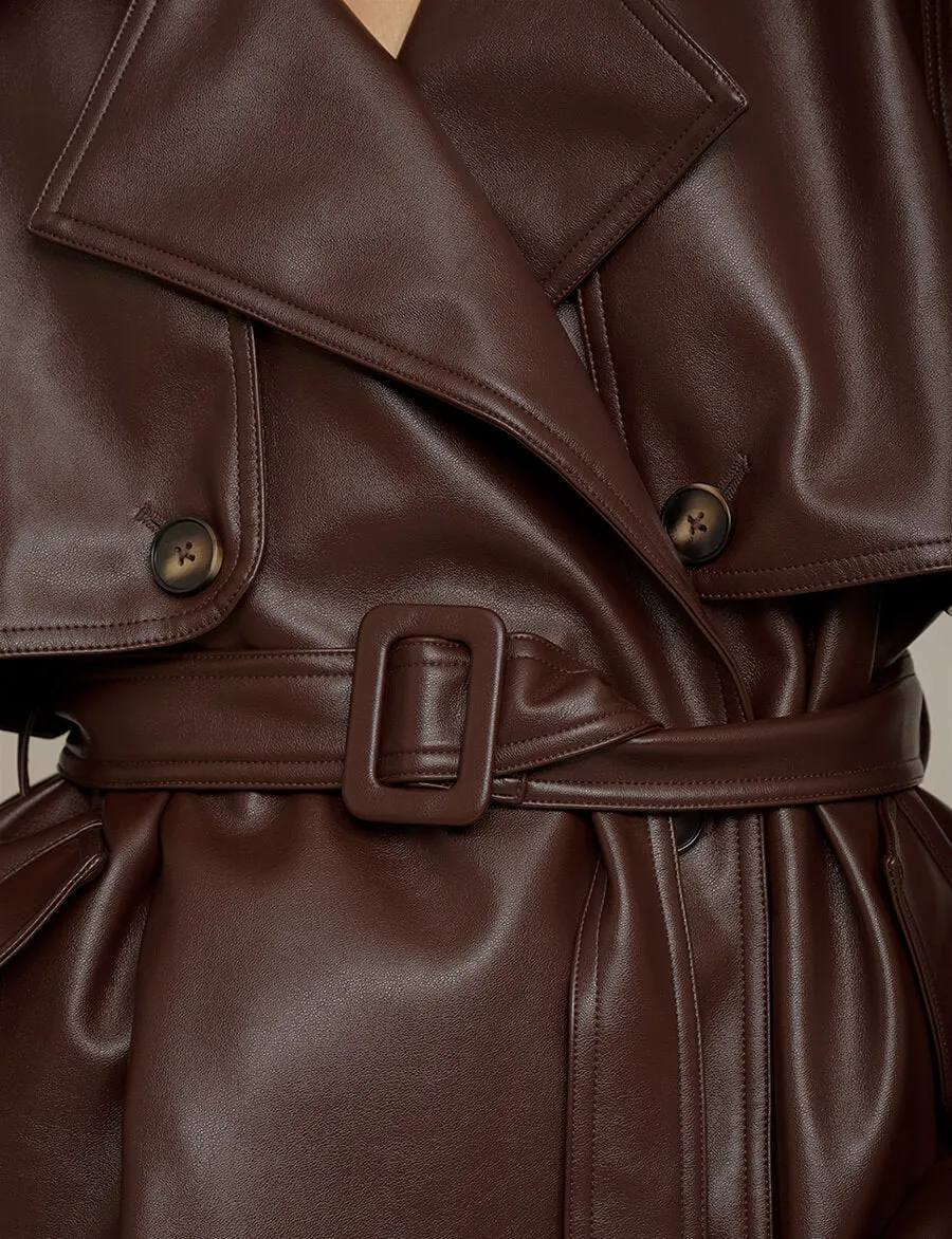 Brown Cropped Leather Trench
