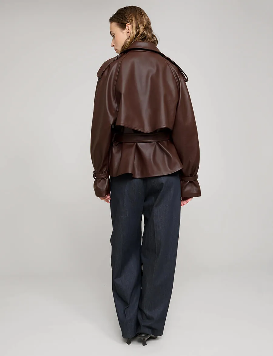 Brown Cropped Leather Trench