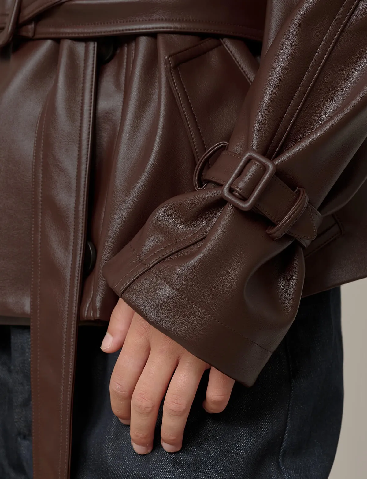 Brown Cropped Leather Trench