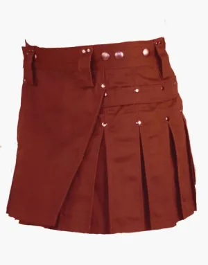 BROWN MINI KILT WITH STUDS FOR WOMEN