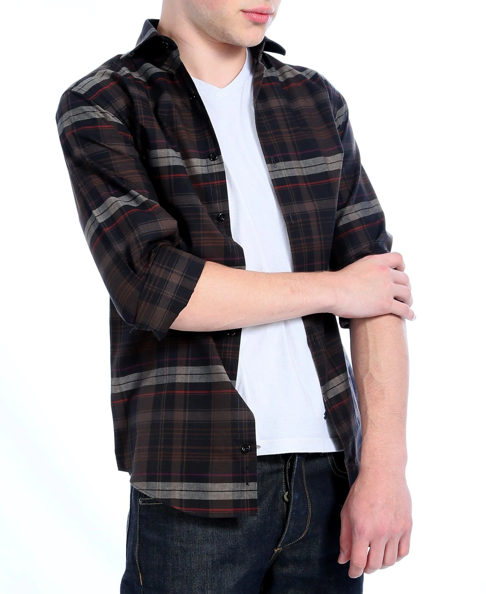 Brown Plaid Slim Fit Casual Shirt - Vale