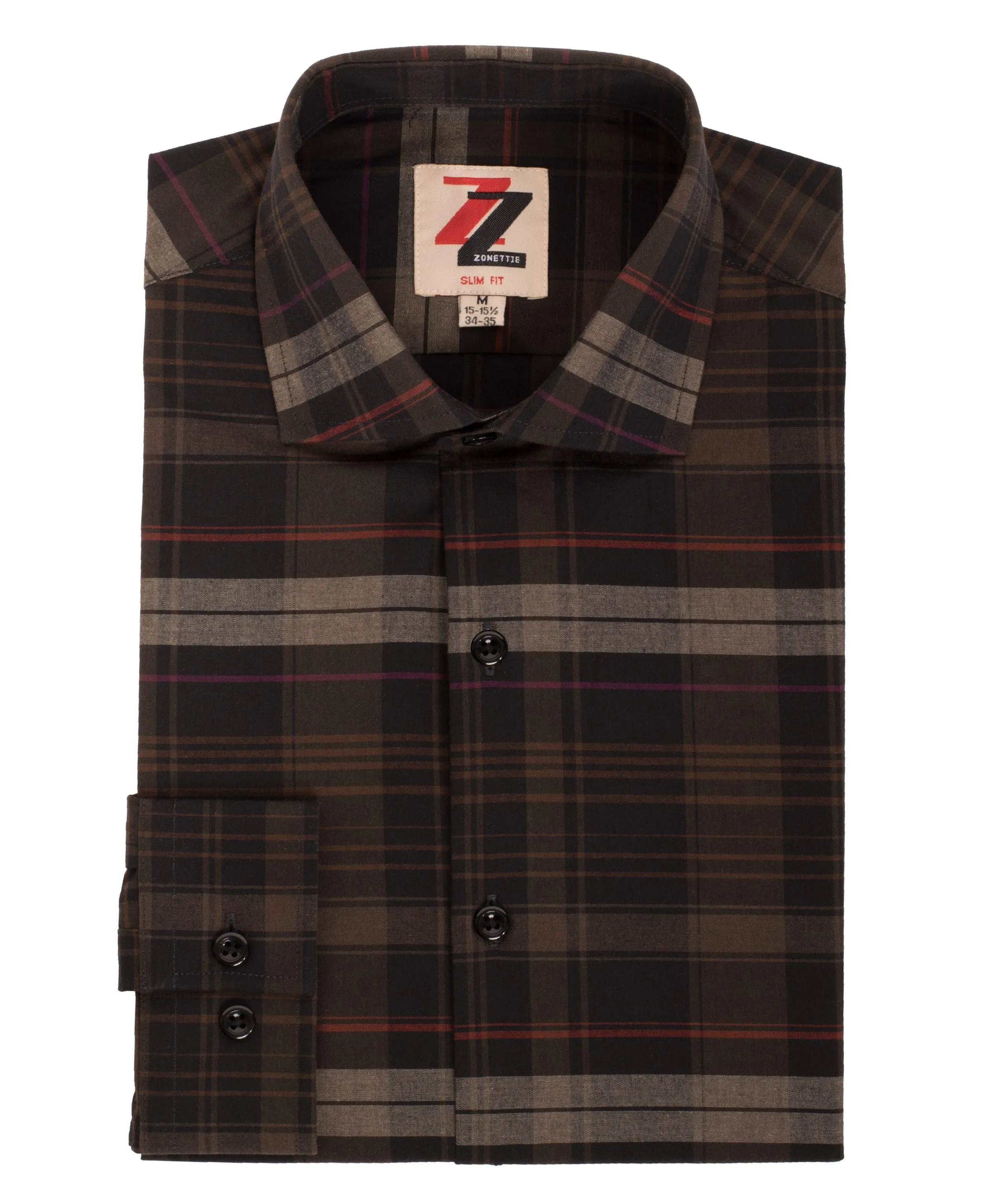 Brown Plaid Slim Fit Casual Shirt - Vale