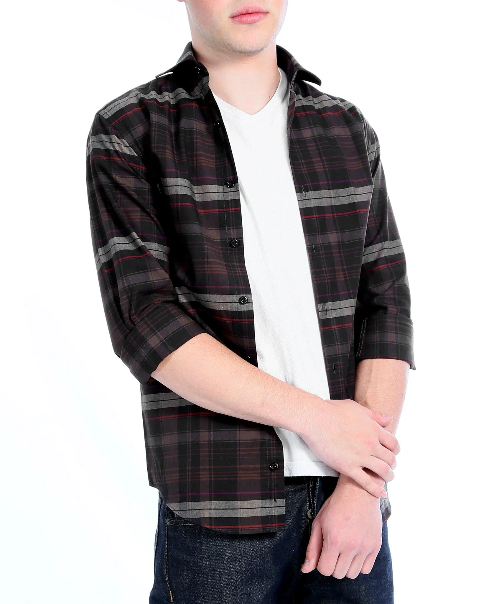 Brown Plaid Slim Fit Casual Shirt - Vale