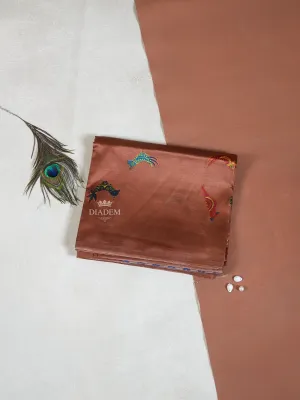 Brown Poly Cotton Saree With Bird and Tree Patterns on the Body with Matching Border